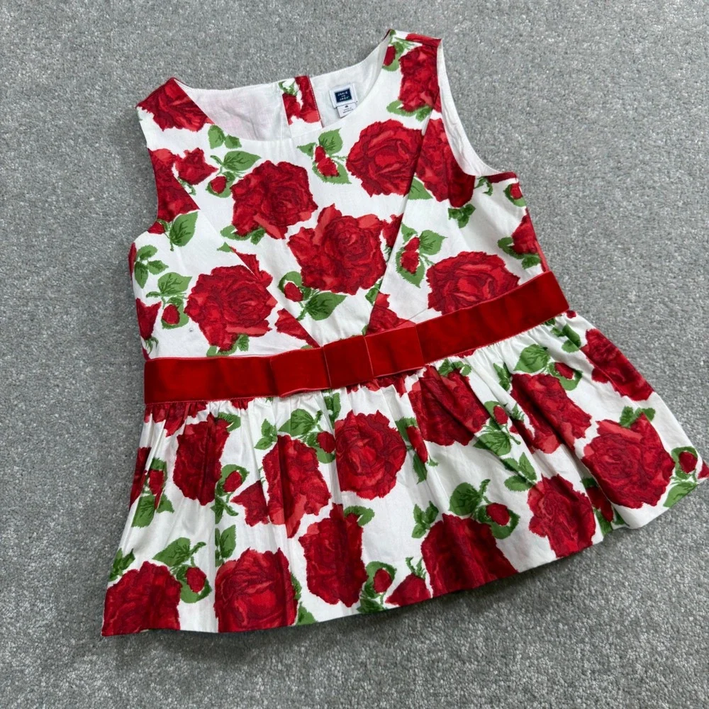 Janie and Jack Peplum Top Velvet Bow Red Rose Floral Sz 5 Preppy Girly Whimsy